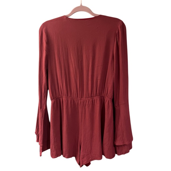 Tobi Double Over Double Belle Sleeve Romper Brick - Picture 7 of 10